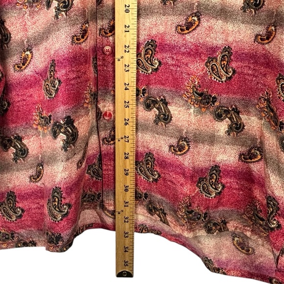 Vintage Revolution Silk Paisley print Shirt Button front Collared Red/beige L - Picture 8 of 9